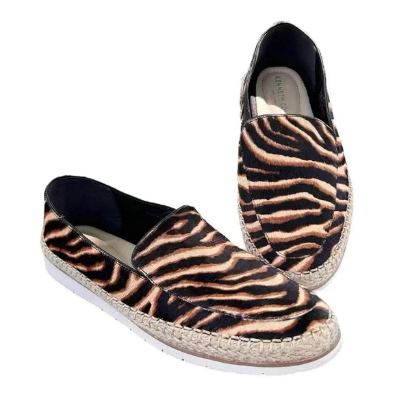 KENNETH COLE Jaxx Calf Hair Tan Brown Zebra Print Loafer Women sz 9M - Picture 1 of 10